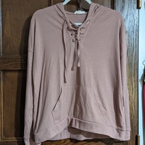 🌼4/$20🌼PINK Lace Up Front Hooded Shirt